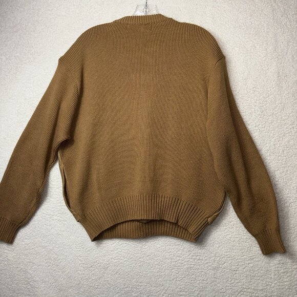 Vintage Hill & Archer V Neck Acrylic and Leather Sweater Large Brown Grandpa - Picture 4 of 7